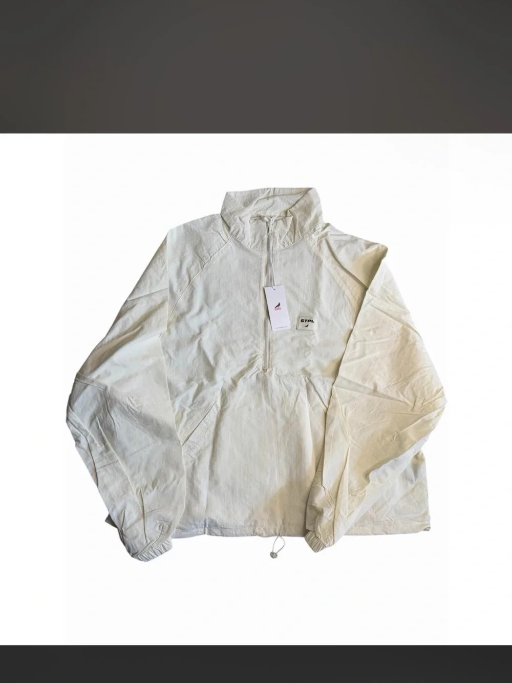 Staple Pigeon STPL Men’s Half Zip Windbreaker jacket cream Style 16081 Sz L
